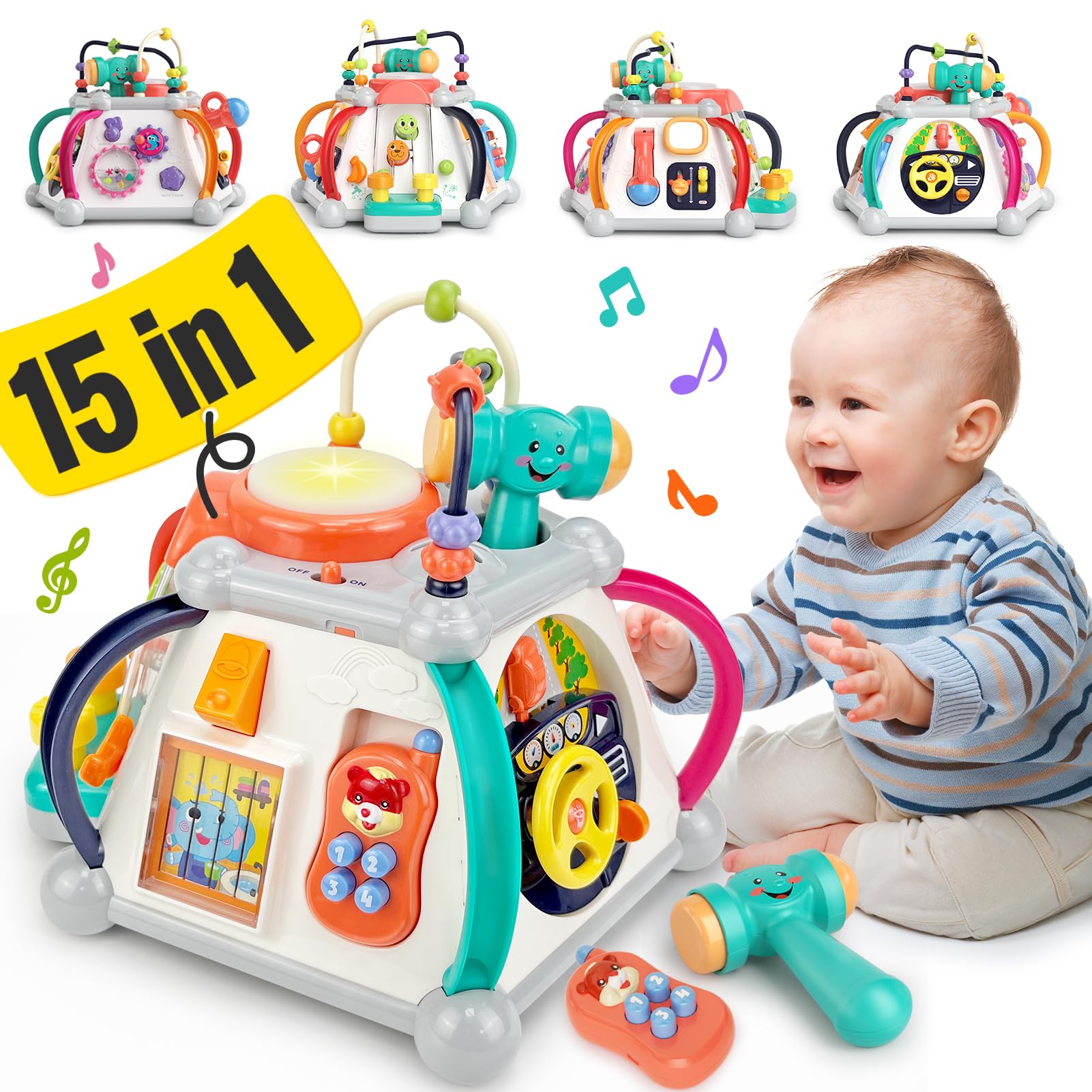 BABYFUNY 1 Year Old Boy Toys Birthday Gift, 15-in-1 Activity Cube Toys for 1 Year Old Boy Baby Toys 6-12 Months Toys for 1 + Year Old Boy 1 Year Old Infant Toys 6 Month Old Baby Toys 12-18 Months