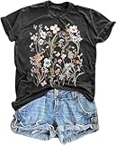 Women&apos;s Vintage Floral T Shirt Boho Wildflower Graphic Loose Tees Short Sleeve Casual Tops