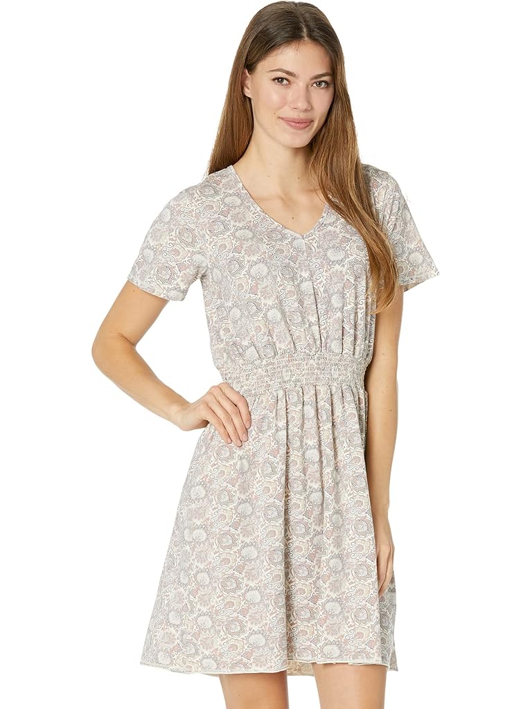 Mod-o-doc Paisley Printed Jersey Short Sleeve V-Neck Smock Waist Dress