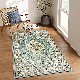 Lahome Floral Medallion Area Rug - 3x5 Distressed Entry Throw Rug Turkish Indoor Accent Rug Non-Slip Washable Low-Pile Car...