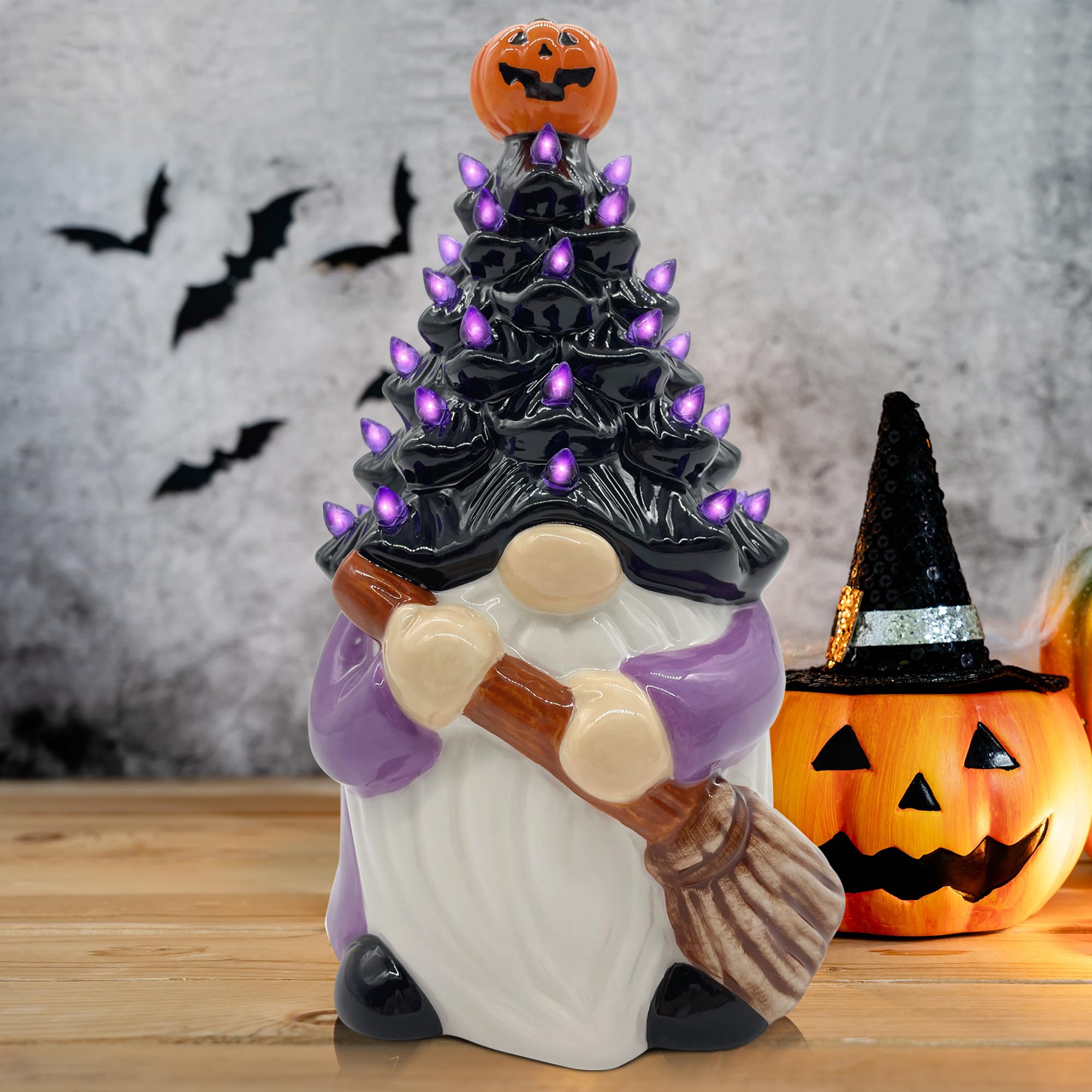 Amazon.com: Hexagram Witch Halloween Gnome, Light up Ceramic ...