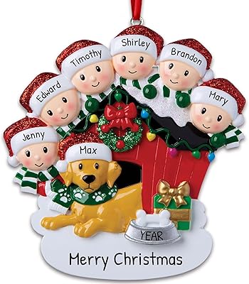 Personalized Family Christmas Ornaments - Custom Ornament Family of 6 with Dog Christmas Ornament 2024 Customized Christmas Family with Dog Family Ornaments with Dog Family Ornament for Christmas Tree