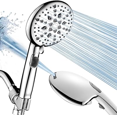 Cobbe High Pressure 9 Functions Shower Head with handheld - Luxury Modern Chrome Look, Built-in Power Spray to Clean Corner, Tub and Pets, Stainless Steel Hose Adjustable Bracket, Chrome