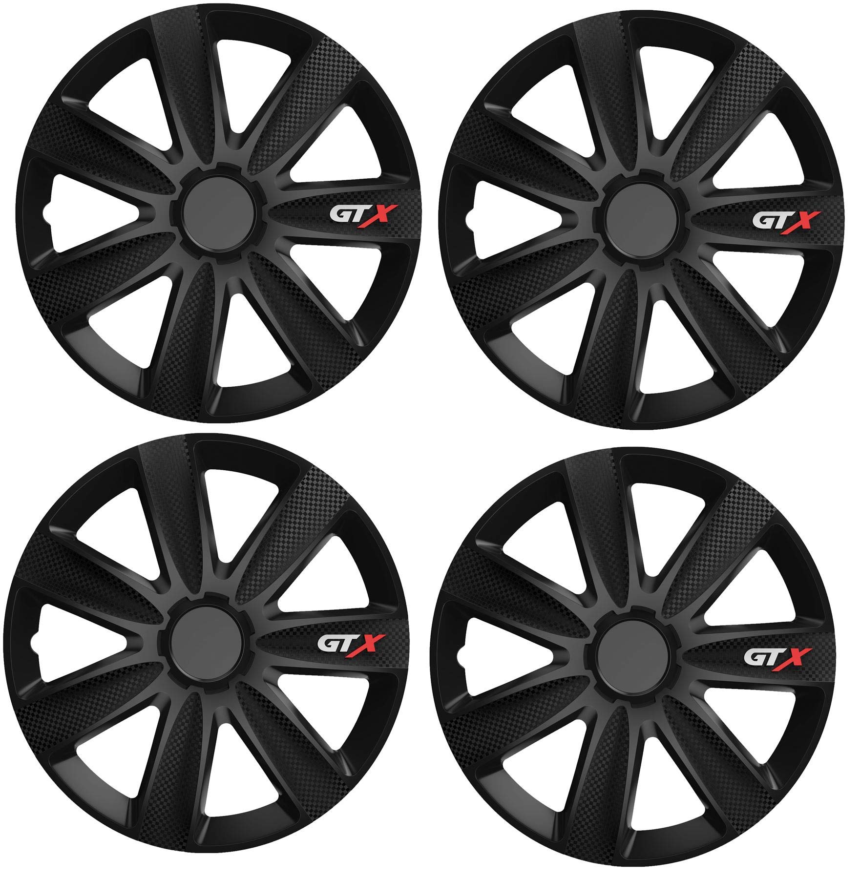 UKB4C 15" 4 x Alloy Look Black GTX Multi-Spoke Wheel Trims Hub Caps Covers Protectors Black Silver (4)