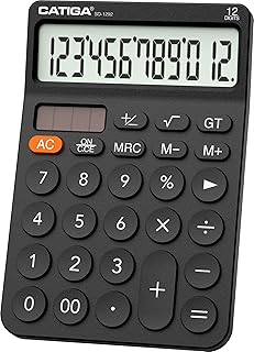 CATIGA 12 Digit Desktop Calculator with Large LCD Display, 4 Funtions Calculator, Round Design Big Button, Solar and Batte...