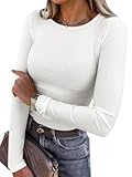 Women Long Sleeve Crewneck Rib Knit Slim Fit Shirts Basic Tee Tops 2024 Casual T-Shirt Going Out Workout Outfits