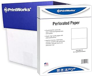 PrintWorks Half Sheet Perforated Paper, 8.5 x 11, 20 lb, 2500 Sheets, White (04116C)