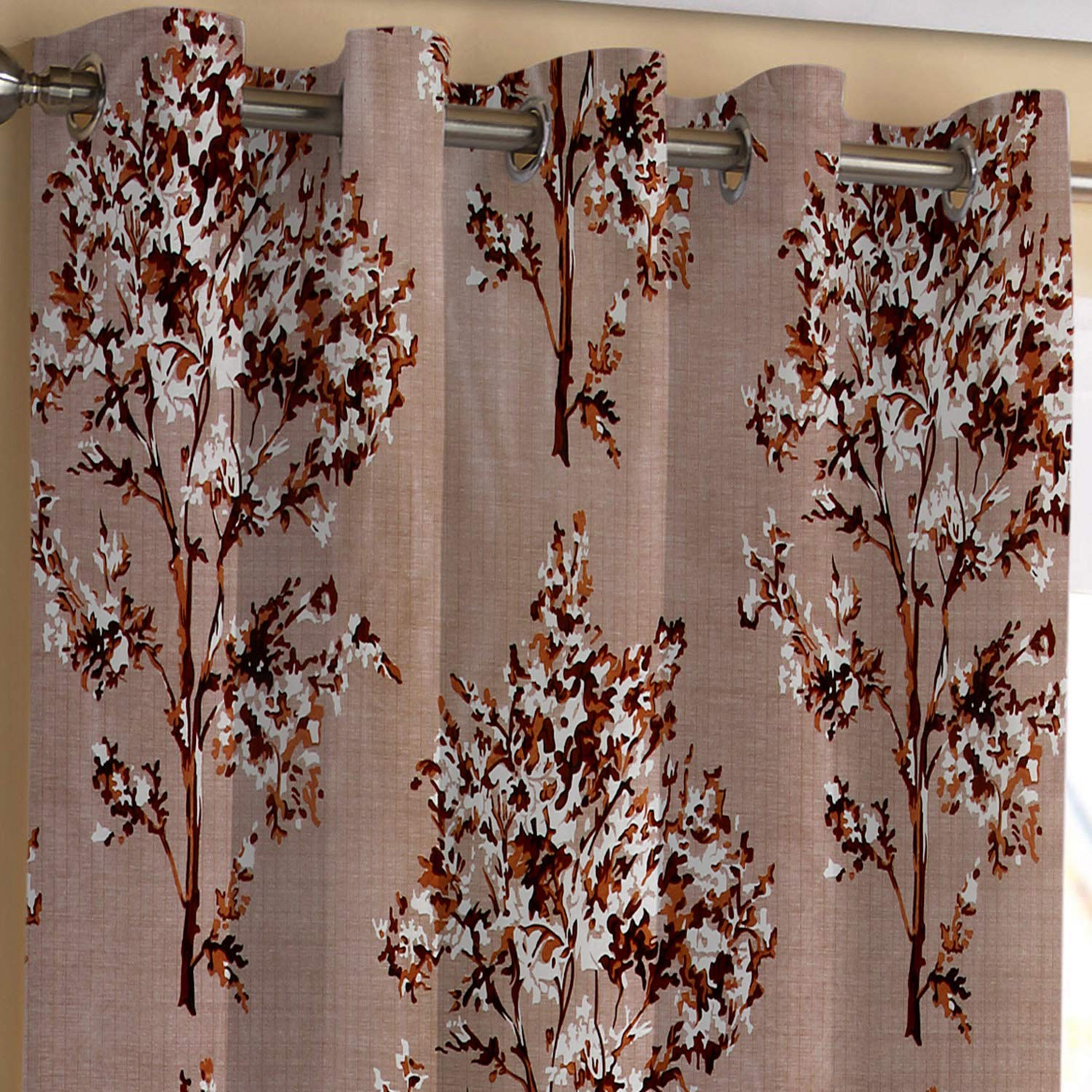 Ultica Fab Curtains 7 feet long set of 2 | Floral Printed Curtains for Living Room, Home, Office, Bedroom Hall, 4 x 7 Feet Coffee