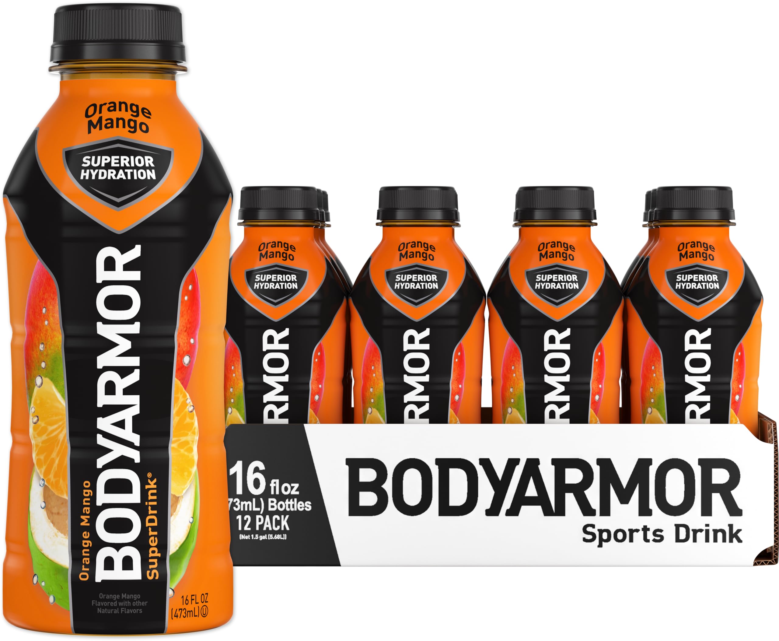 BODYARMOR Sports Drink Sports Beverage, Orange Mango, Natural Flavors With Vitamins, Potassium-Packed Electrolytes, No Preservatives, Perfect For Athletes, 16 Fl Oz (Pack of 12)