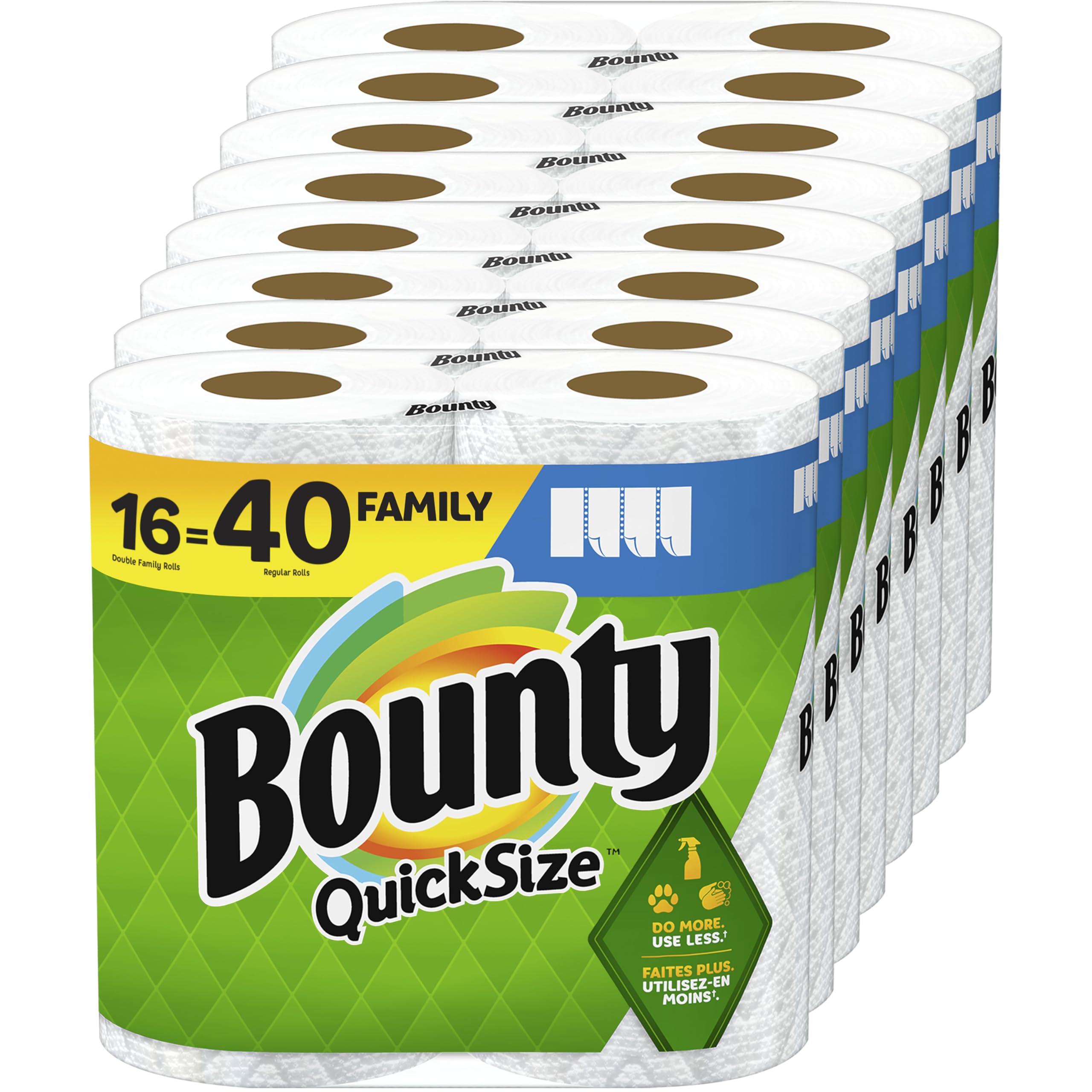 Bounty Paper Towels Quick Size, White, 16 Family Rolls = 40 Regular Rolls