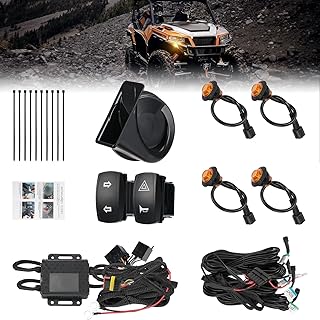 KEMIMOTO UTV ATV Turn Signal Kit, Universal Street Legal Turn Signal with Rocker Switch & 110D Horn, Plug & Play Blinker K...