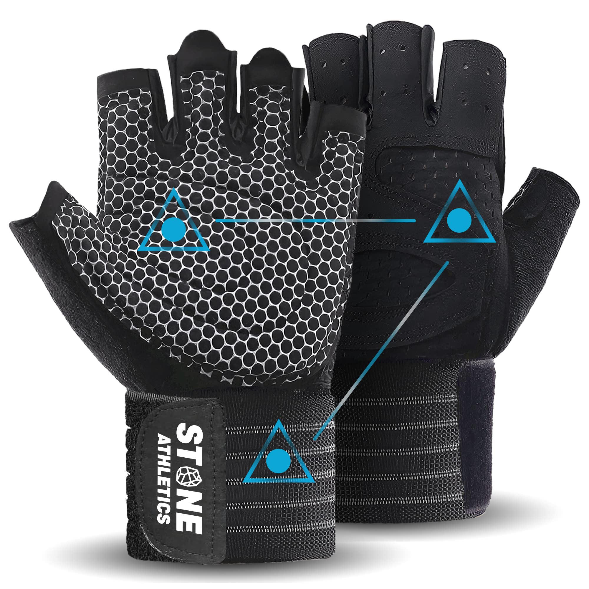 Stone Weightlifting Gloves for Gym Men & Women with Wrist Wrap Support, Full Palm Protection and Ventilation, Ideal for Training, Fitness, Hanging and Pull-Ups in The Gym