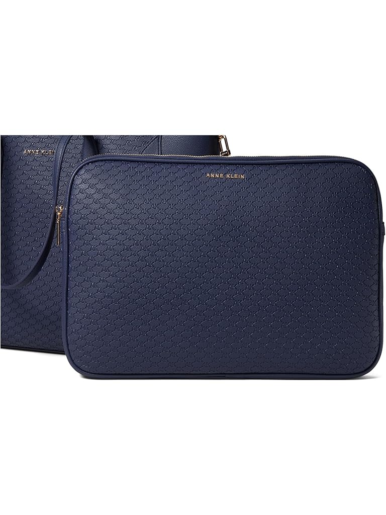 Navy Anne Klein Embossed Logo Work Tote With Laptop Sleeve