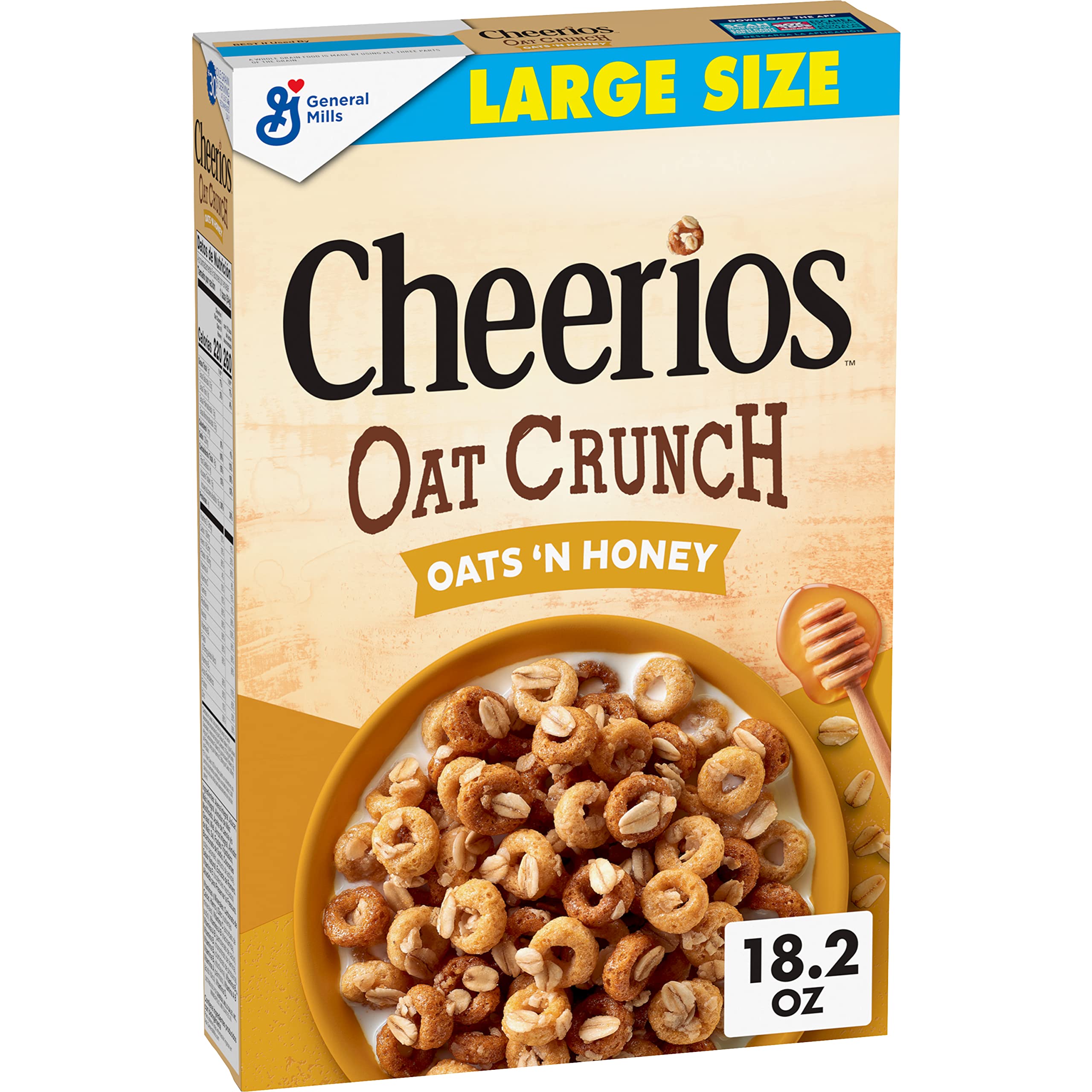 Cheerios Oat Crunch Oats & Honey Oat Breakfast Cereal, Large Size, 18.2 oz