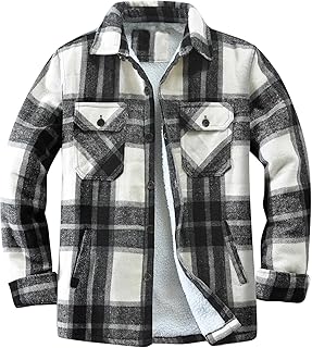 Mens Flannel Lined Jacket Sherpa Plaid Soft Zip/button Shirt Men's Fleece Fashion Long Sleeve Shirts Coat with Pocket