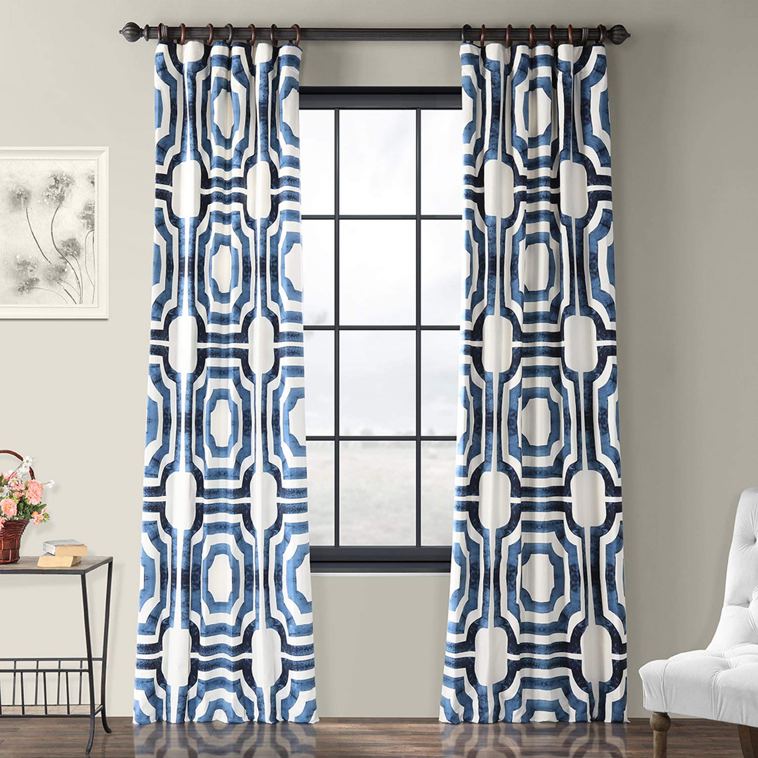 Blue printed curtains