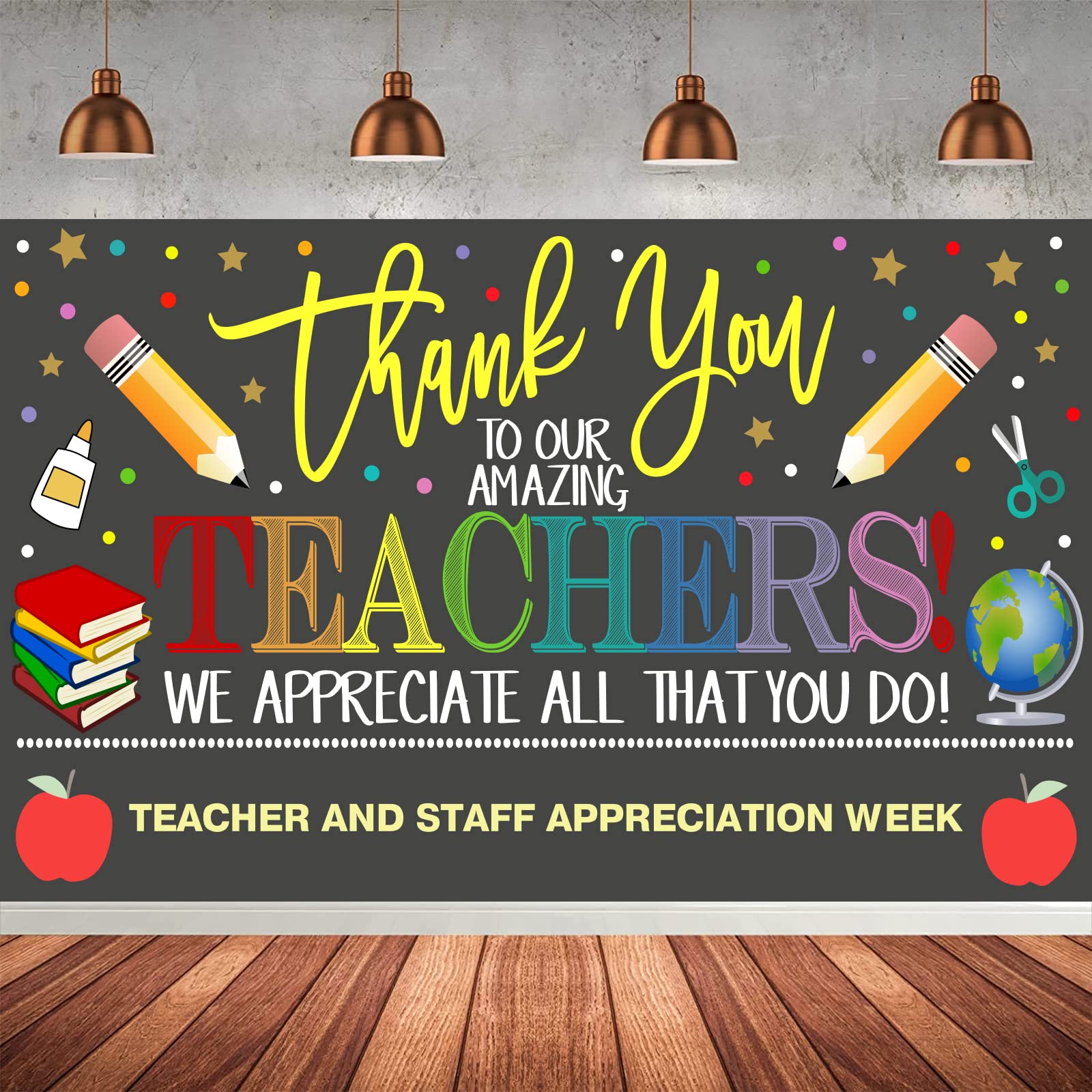 Teacher Appreciation Week Backdrop Banner School Classroom Decorations, Thank You Teachers Banner School Classroom Office Banner Background Decoration