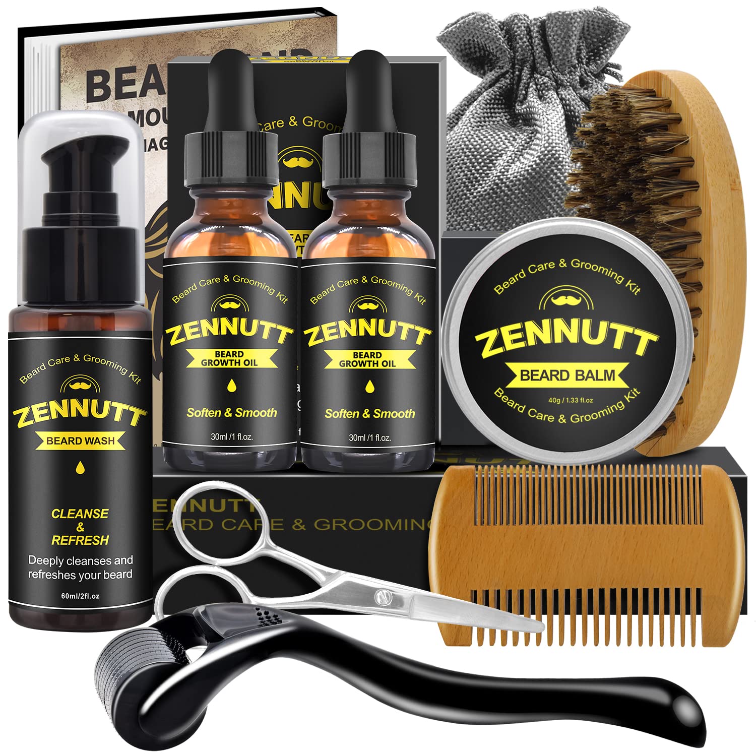 Beard Kit,Beard Growth Care Grooming Kit w/Beard Wash/Shampoo,2 Pack Beard Growth Oil,Beard Balm,Beard Brush,Beard Comb,Scissors,Best Beard Mens Gifts for Men Dad Him Christmas