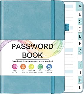 Password Book with Alphabetical Tabs, Password Keeper Book with Color Pages, Password Notebook Organizer for Website Login...