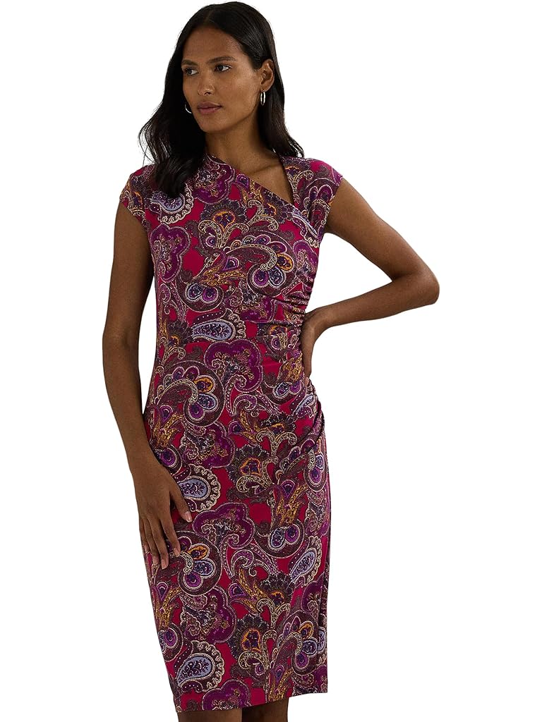 Lauren Ralph Lauren Paisley Stretch Jersey Cap-Sleeve Dress