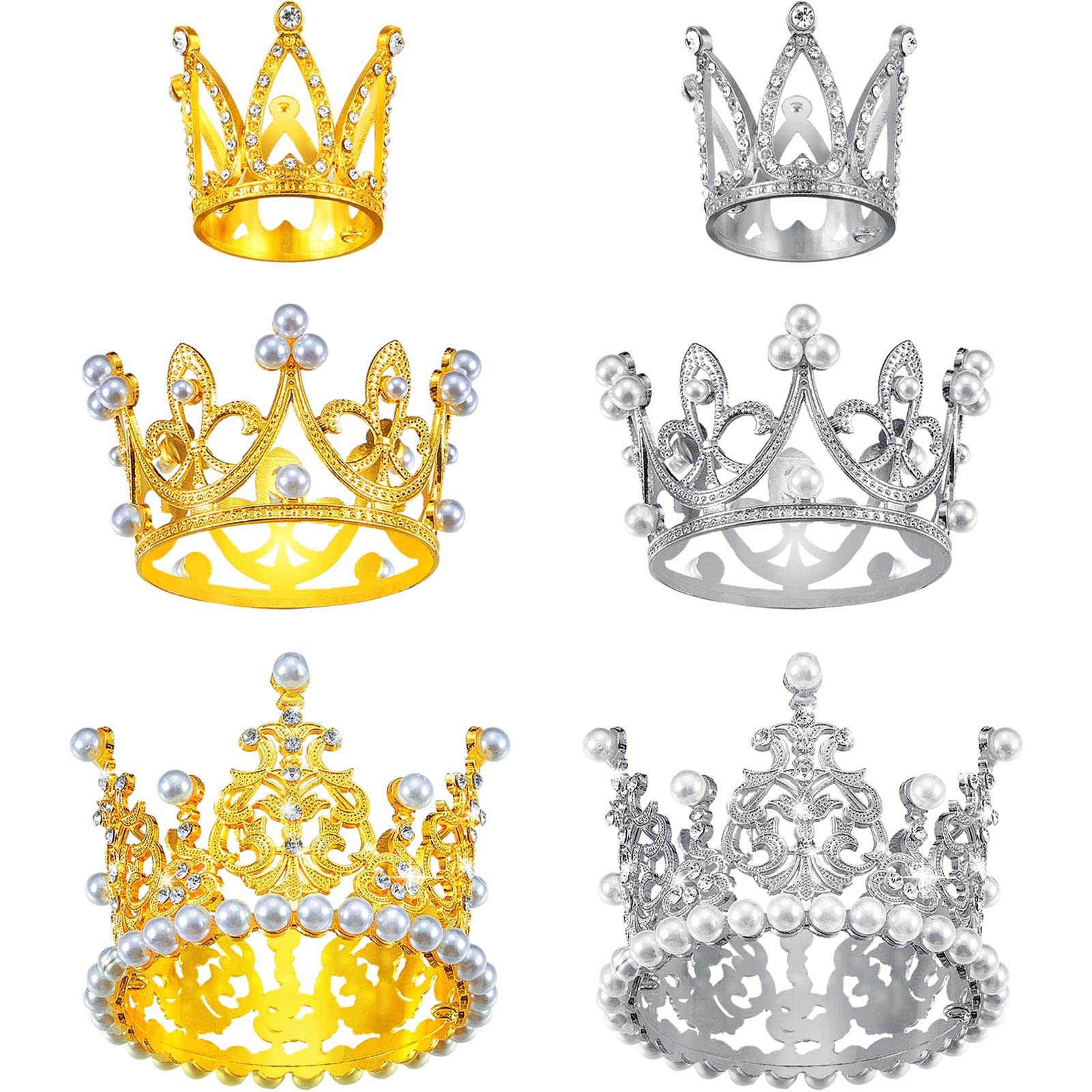 Buy 6 Pcs Crown Cake Topper Crown Cake Topper Artificial Pearl ...