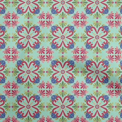 oneOone Cotton Flex Light Mint Green Fabric Asian Suzani Quilting Supplies Print Sewing Fabric by The Yard 40 Inch Wide-303