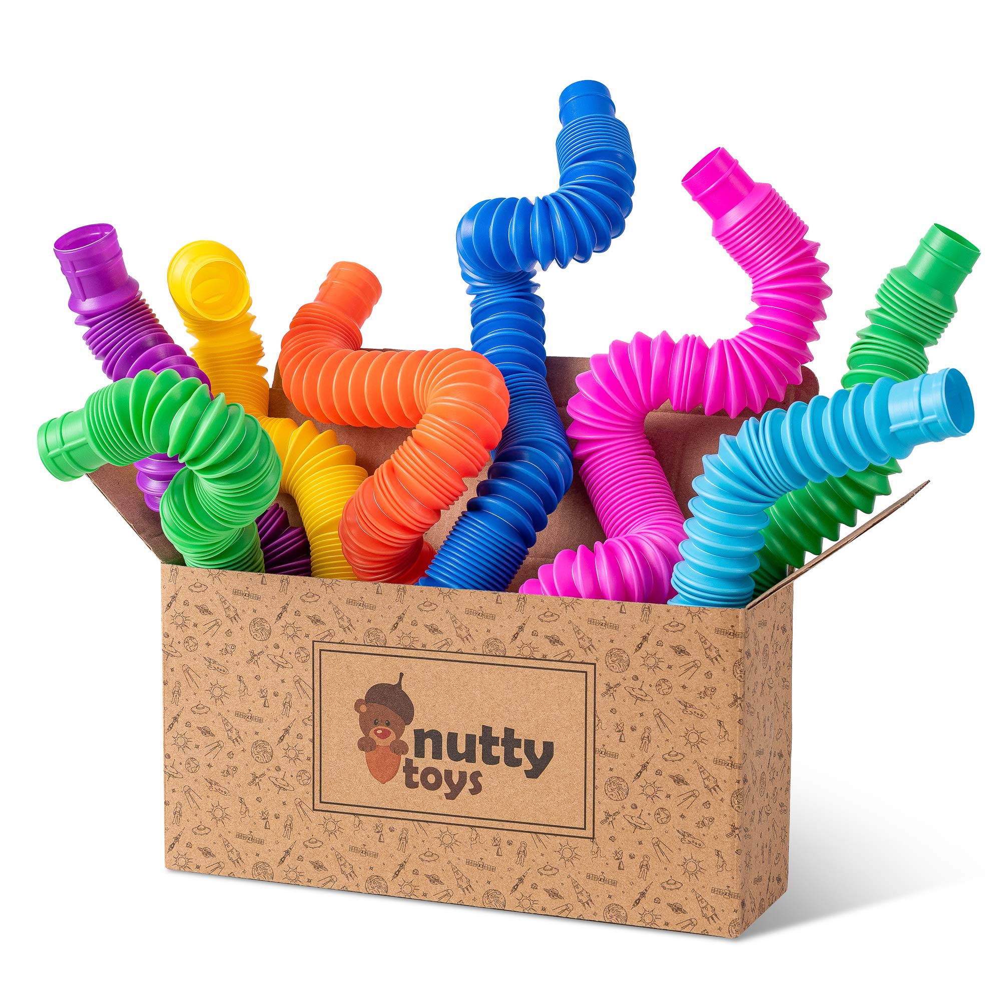 Nutty Toys Pop Tubes - Sensory Toys - Toddler Toys |8 Pack Large| Endless Creativity & Fun for Kids - Connect & Pop! Top ADHD Autism Fidget 2024, Best Boy & Girl Christmas Stocking Stuffers Gift Idea