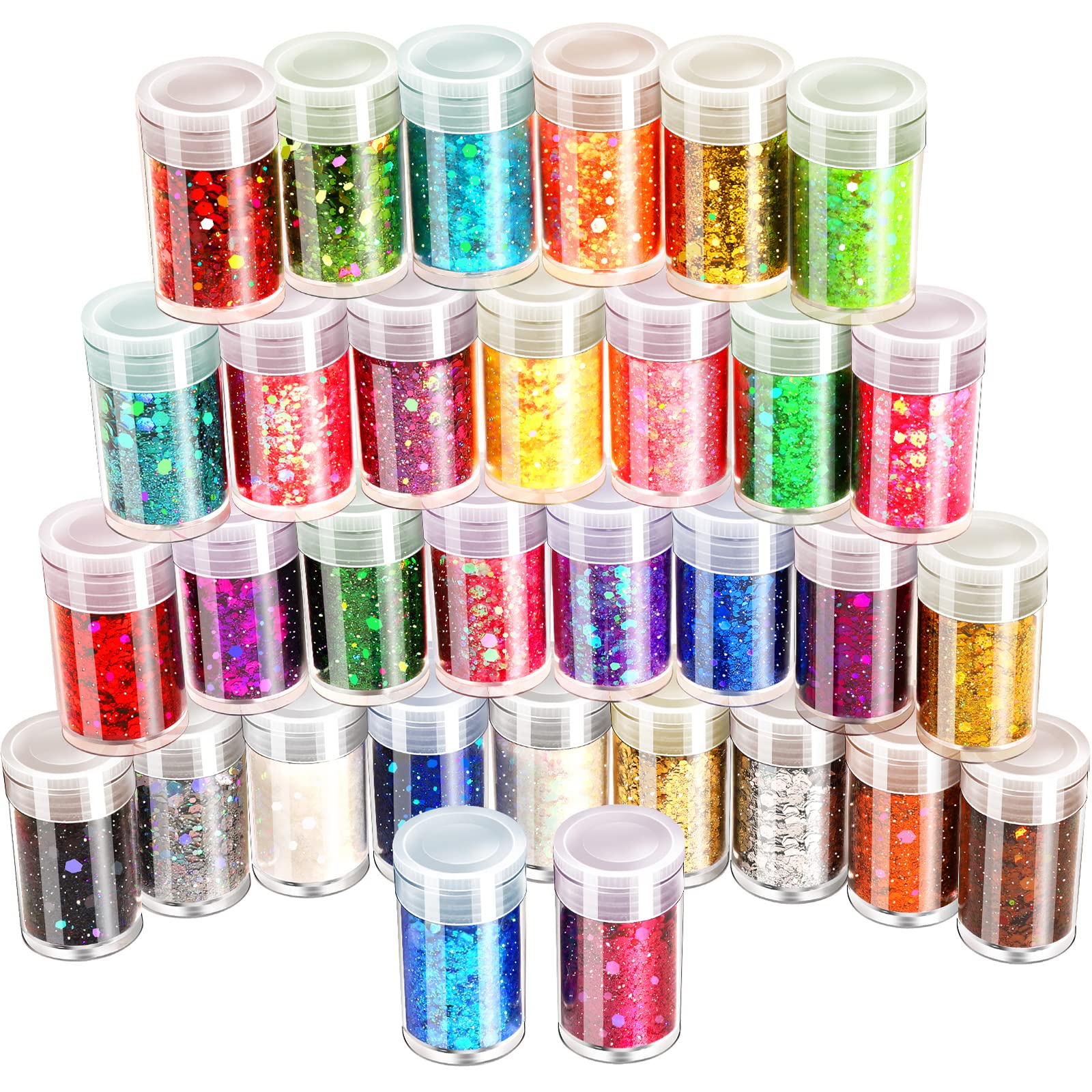 LEOBRO Holographic Chunky Glitter, 32 Color Glitter Craft Glitter for Resin Art, Christmas Glitter for Nail Body, Epoxy Resin Glitter Sequin Flake Sparkle for DIY Tumbler Cards Jewelry Making