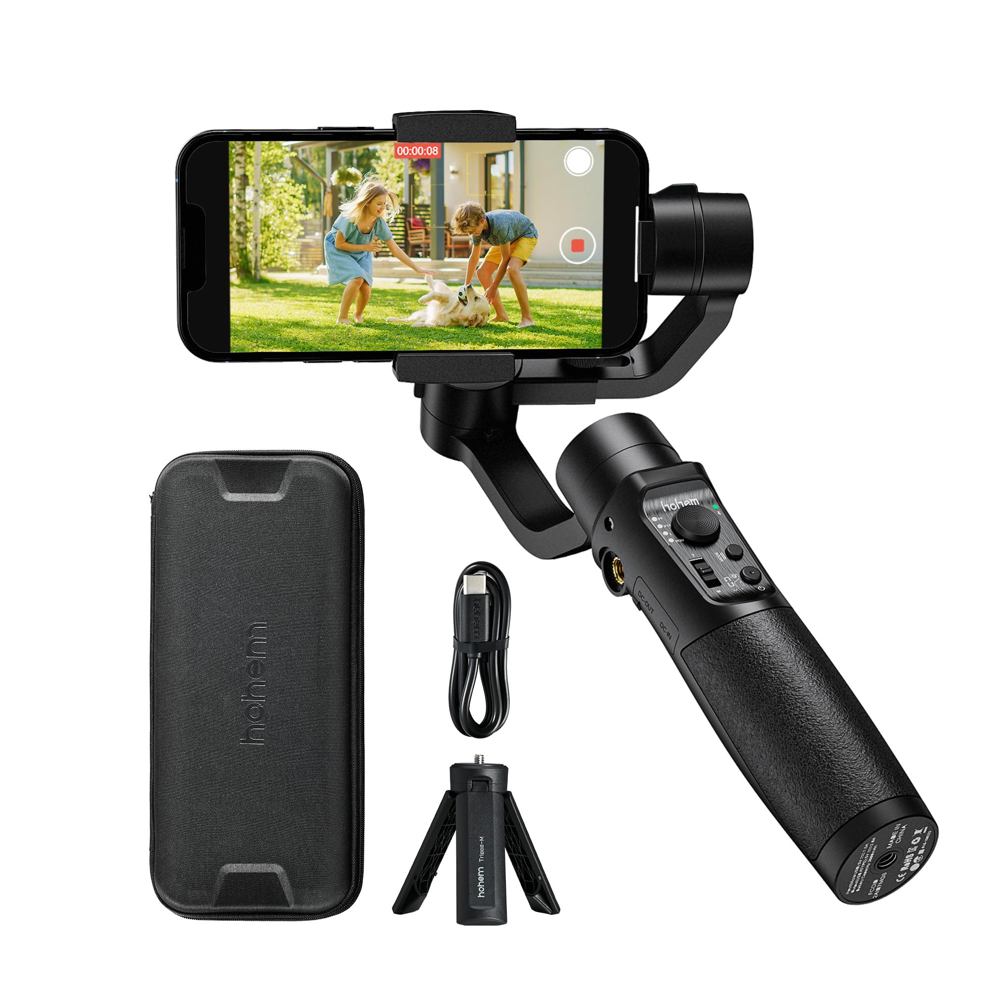 hohemiSteady Mobile Plus Gimbal Stabilizer for Smartphone, 3-Axis Phone Gimbal for Android and iPhone 15,14,13,12 PRO, Stabilizer for Video Recording with Ultra-Wide-Angle Mode, 600° Inception