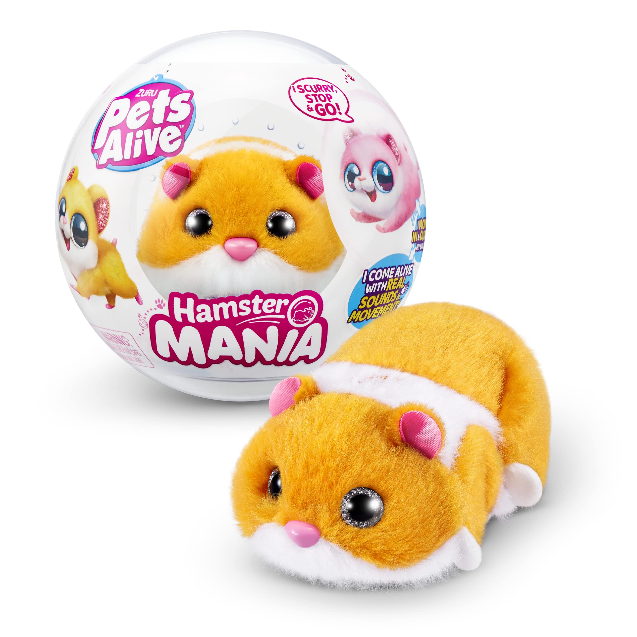 Pets Alive Hamstermania (Orange) by ZURU Hamster, Electronic Pet, 20+ Sounds Interactive, Hamster Ball Toy for Girls and Children