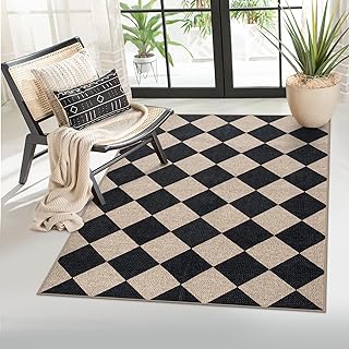 Lahome Checkered Easy Jute 3x5 Outdoor Patio Rug, Washable Rugs for Entryway Diamond Indoor Outdoor Living Room Carpet, Fa...