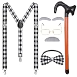 Dxhycc Kids Old Man Costume Grandpa Dress Up Accessories Glasses Suspenders Bow Tie Inflatable Cane Moustache and Eyebrows Set