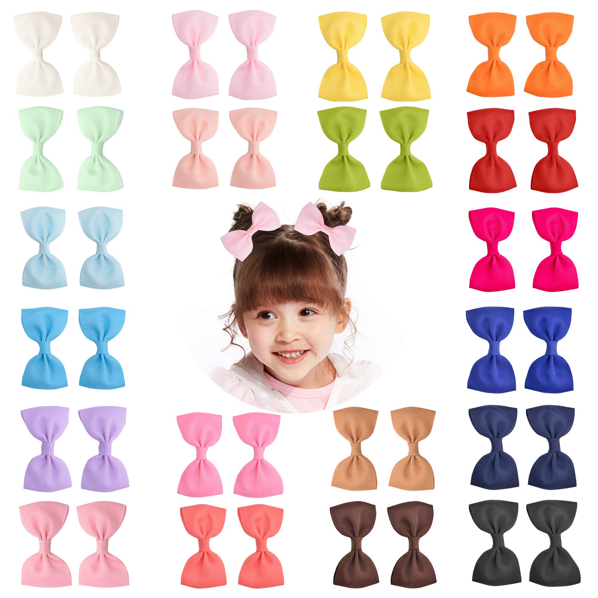 Prohouse40 Pieces 2.75" Baby Girls Grosgrain Ribbon Bows Hair Bow Clips Barrettes For Girl Teens Kids Babies Toddlers