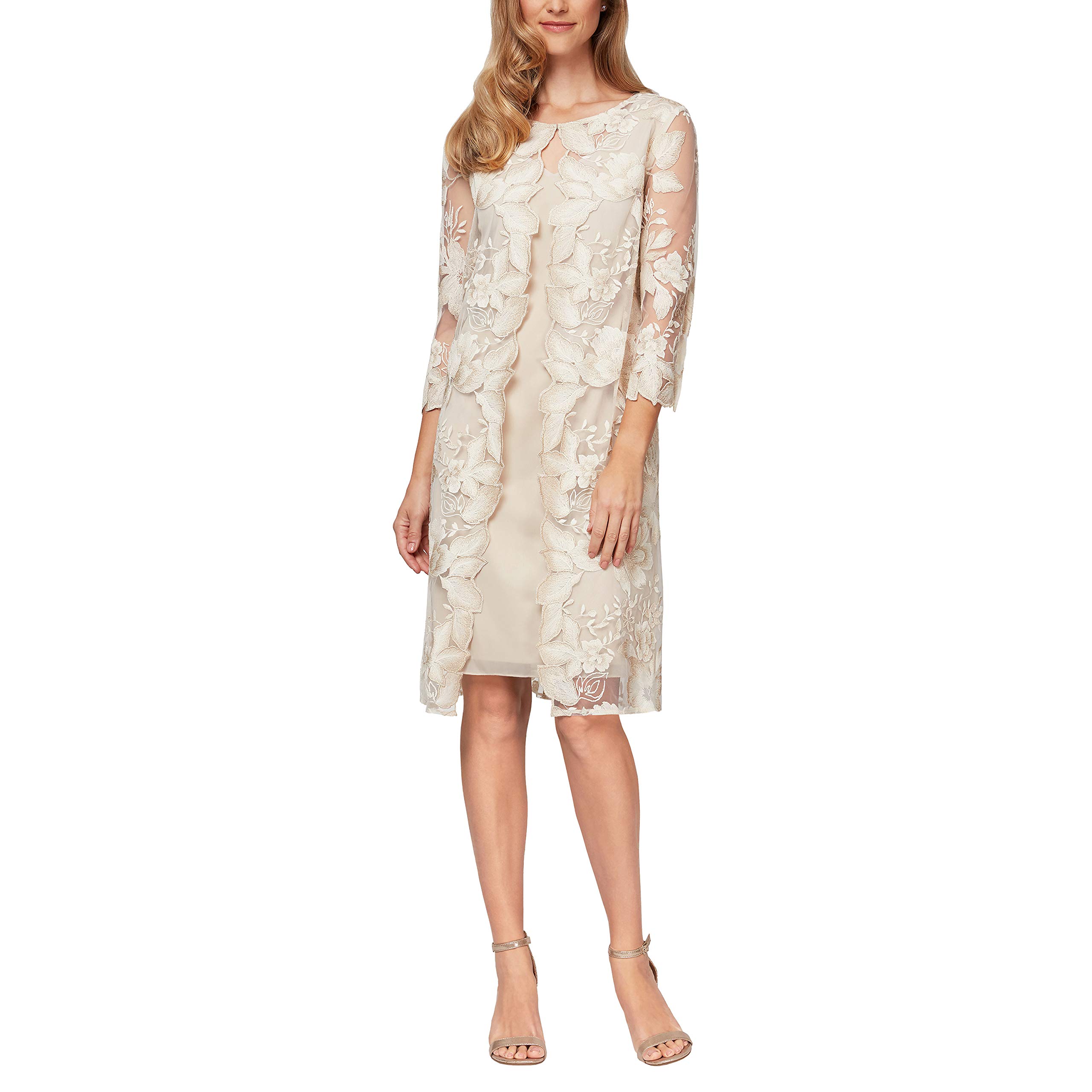 Alex Evenings Women's Short Embroidered Elongated Mock Jacket Dress