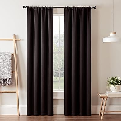 ECLIPSE Blackout Curtains for Bedroom-Darrell 37" x 84" Insulated Darkening Single Panel Rod Pocket Window Treatment Living Room, Black