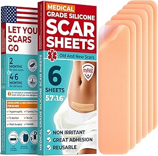 Medical Grade Silicone Scar Sheets - 6pk (5.7”x1.6”) - Visible Difference on Surgical & Keloid Scars - Reusable C-Section ...