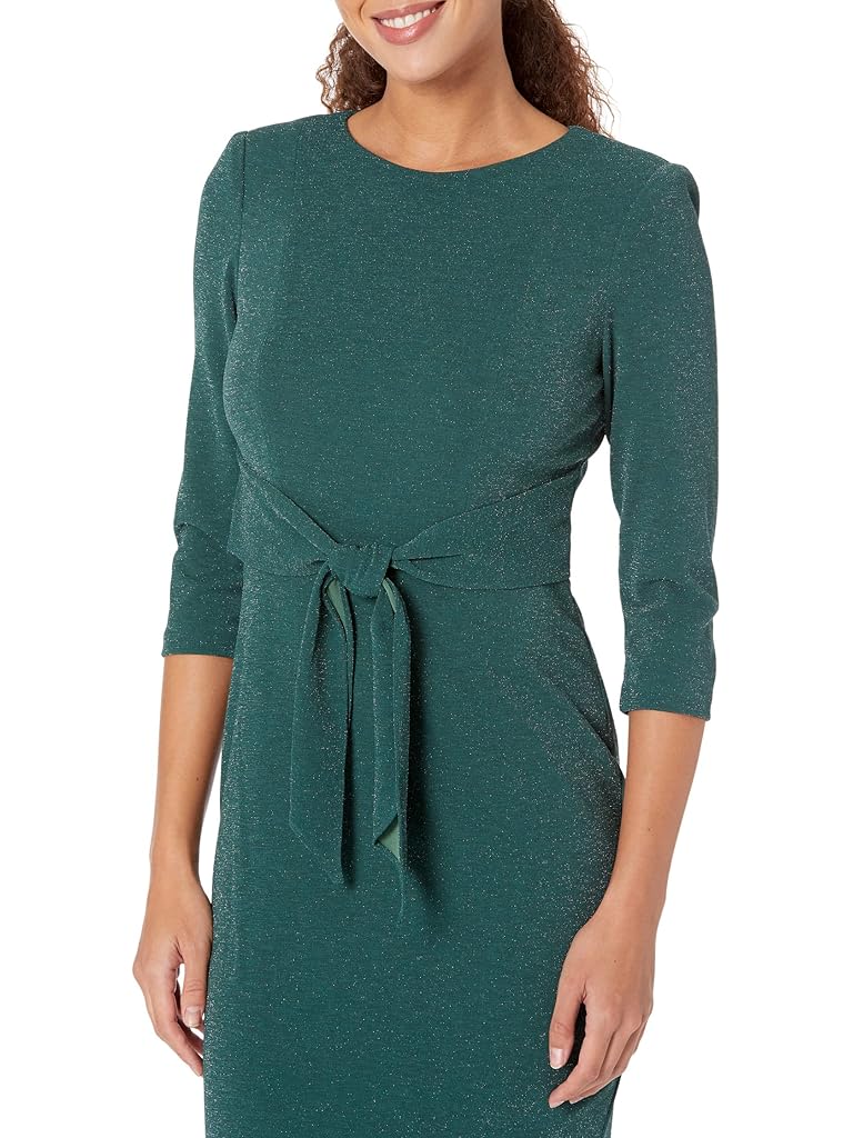 Adrianna Papell 3/4 Sleeve Metallic Knit Tie Front Sheath Dress