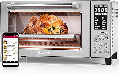 Nuwave Bravo Air Fryer Toaster Smart Oven, 12-in-1 Countertop Convection, 1800 Watts, 21-Qt Capacity, 50°-450°F Temp Controls, Top and Bottom Heater Adjustments 0%-100%, PFAS Free, Stainless Steel