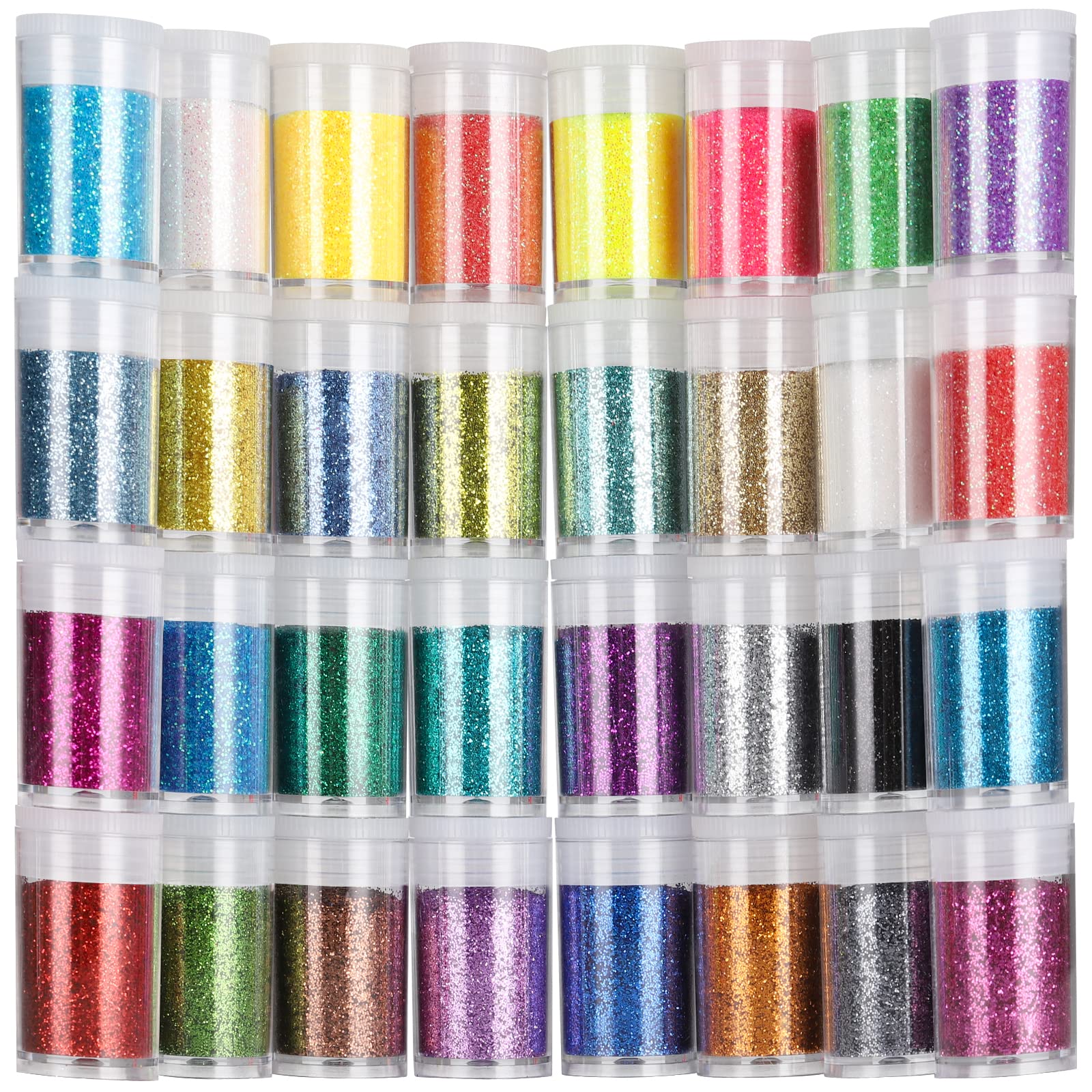 Teenitor Fine Glitter, 32 Jars 8g Each Glitter Set, 32 Assorted Color Arts and Craft glitter, Eyeshadow Makeup Nail Art Pigment Glitter, Glitter for slime