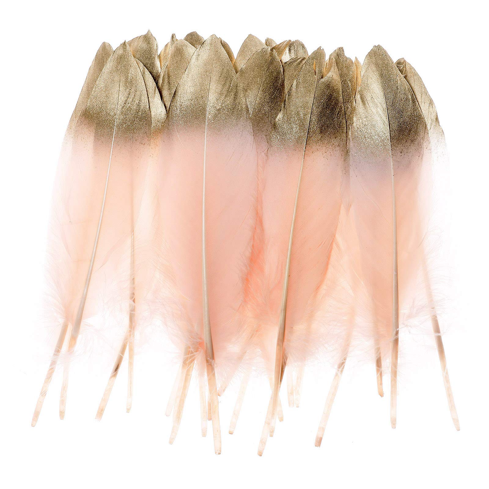 50pcs Dipped Gold & Silver Goose Feathers 6-8 inch Natural Feather for a Variety of Crafts and Apparel (Gold&Pink）