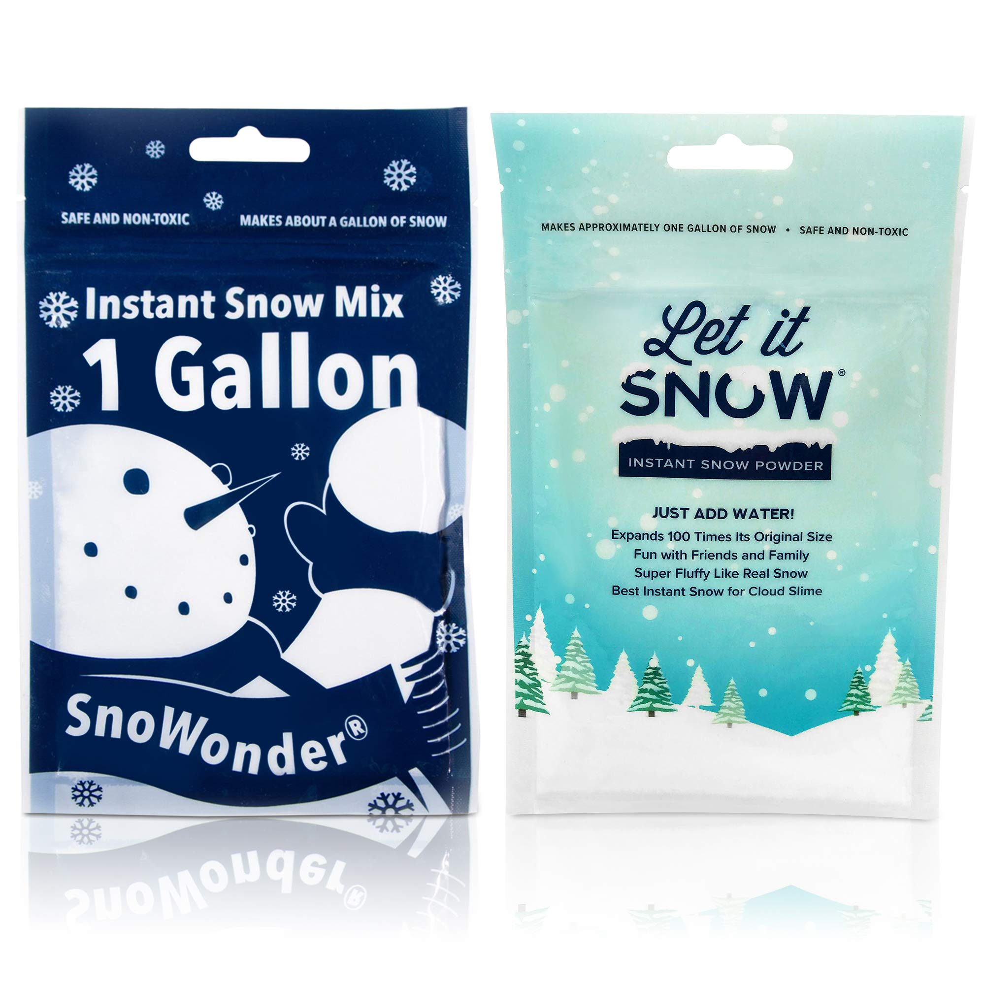 Let it Snow and SnoWonder Instant Snow Powder for Slime and Holiday Decorations - Artificial Snow Mix Makes 2 Gallons of Fake Snow - Made in The USA