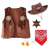 Kids Cowboy Cowgirl Costume 5PCS Set for Boys Girls Role Play Dress up 3-10 Year