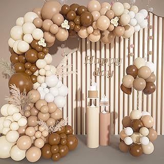 142Pcs Brown Balloons Garland Arch Kit Nude Coffee Brown Boho Blush Tan Neutral Balloons for Teddy Bear Baby Shower Neutra...