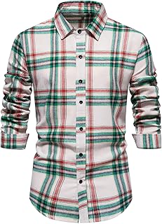 Mens Flannel Shirts Long Sleeve Button down Plaid Shirts Classic Button up Shirts Loose Casual Work Office Shirt Tops