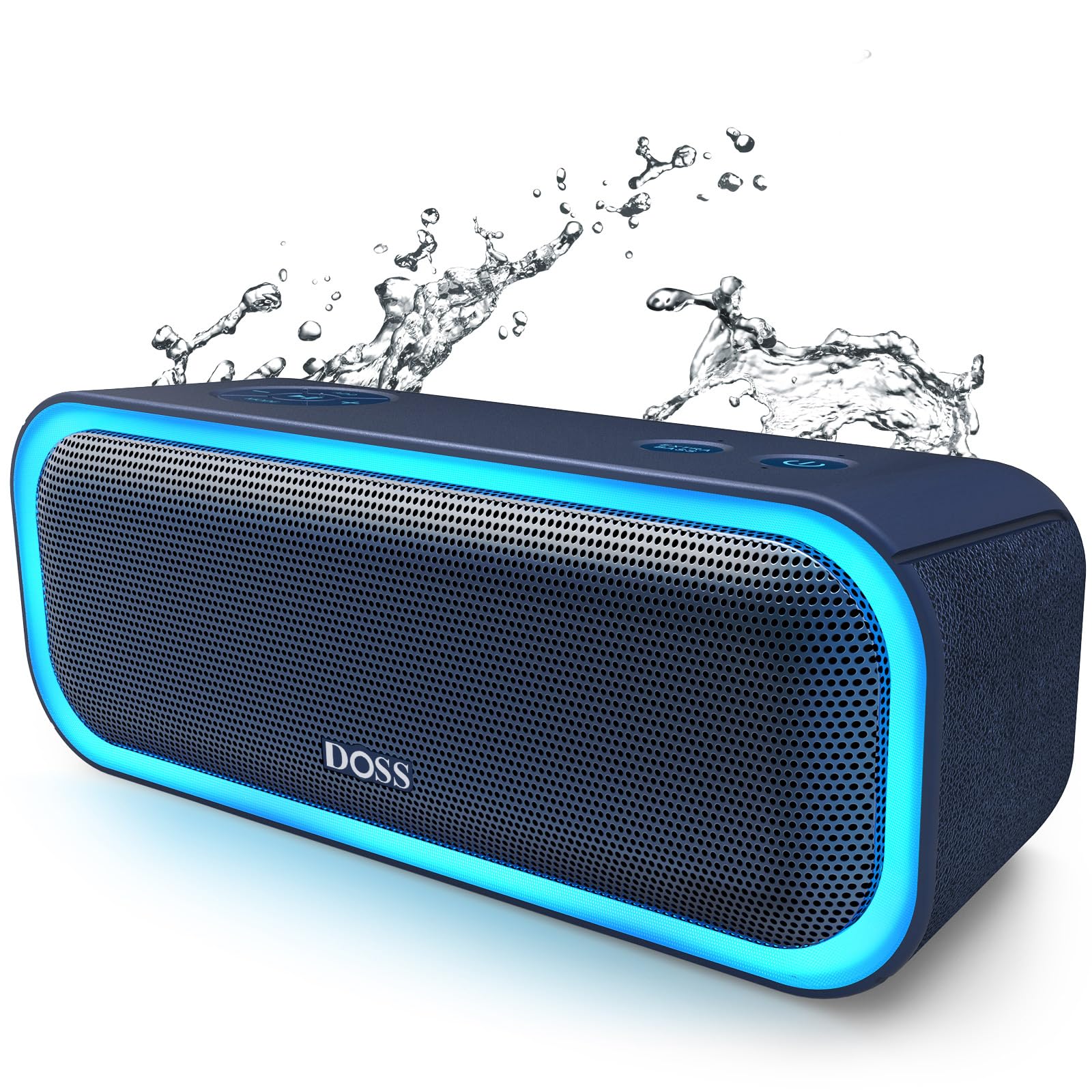 DOSS SoundBox Pro Bluetooth Speaker with 20W Stereo Sound, Active Extra Bass, IPX6 Waterproof, Bluetooth 5.0, TWS Pairing, Multi-Colors Lights, 20H Playtime, Portable Speaker for Outdoor-Blue