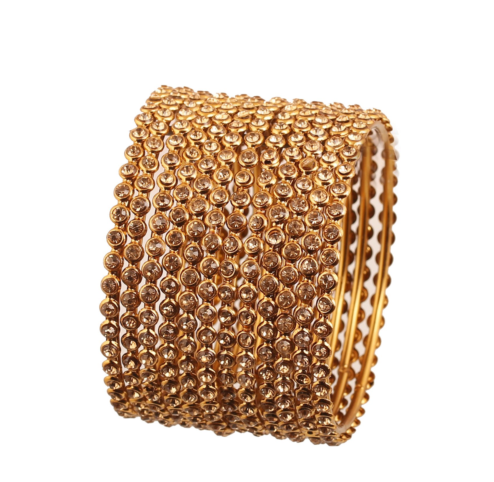 Touchstone"Golden Bangle Collection" Yellow Rhinestone Traditional Single Line Stunning Indian Bollywood Designer Jewelry Metal Bangle Bracelets In Antique Gold Tone For Women. Set Of 12.