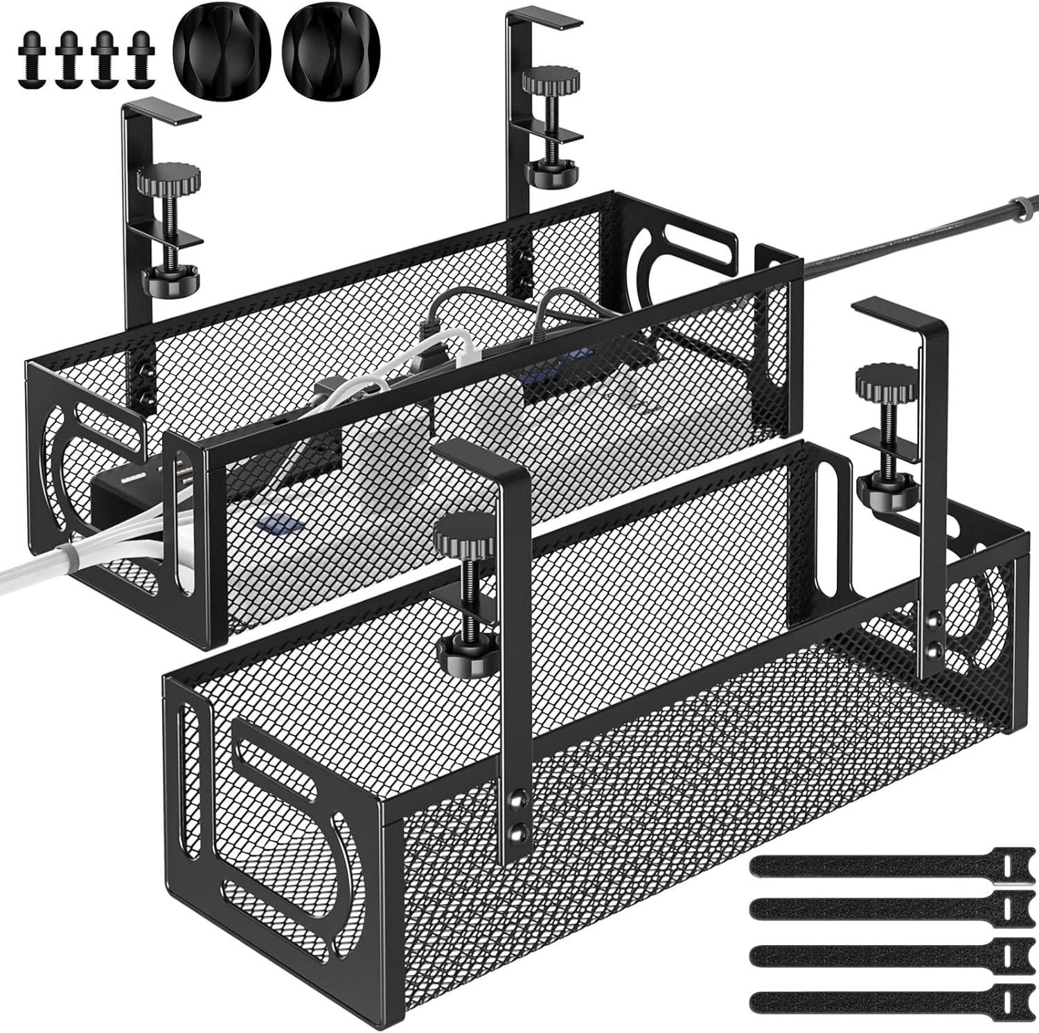 Amazon.com: 2 Pack Under Desk Cable Management Tray, Cable Organizer ...
