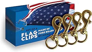 Flag Clips for Rope 4-Pack - Durable 3.2” Bronze Brass Snap Clip with Swivel Eyelet - Best for Flag Poles with Halyard Rope - 4 PCS Flag Pole Clips by Hieno Supplies - Flag Rope Clips for Flagpole