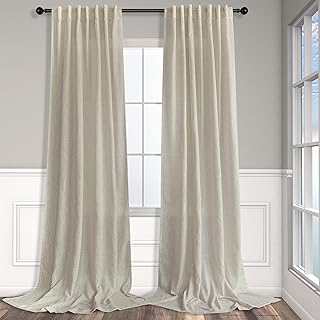 Pitalk Flax Linen Extra Long Curtains 120 Inch Length for Living Room 2 Panels Back Tab Rod Pocket Drapes Light Filtering ...