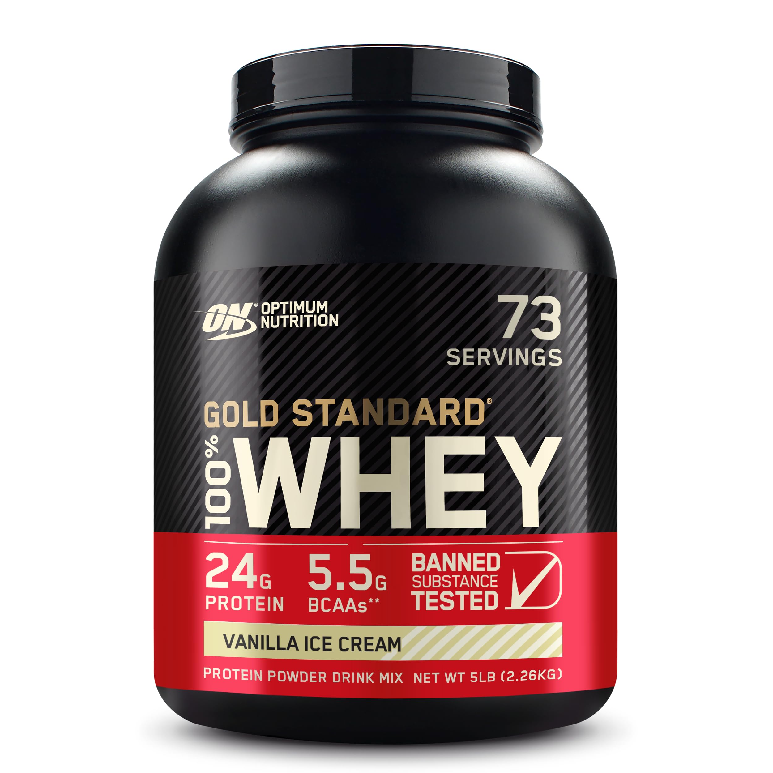 Optimum Nutrition(ON) Gold Standard 100% Whey Protein Powder Primary Source Isolate, 24 Grams of Protein for Muscle Support and Recovery - Vanilla Ice Cream, 5 Lbs, 73 Servings (2.27 KG)